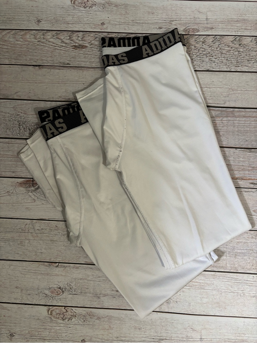 adidas White Lightweight Leggings with Black Branded Waistband- two pair
